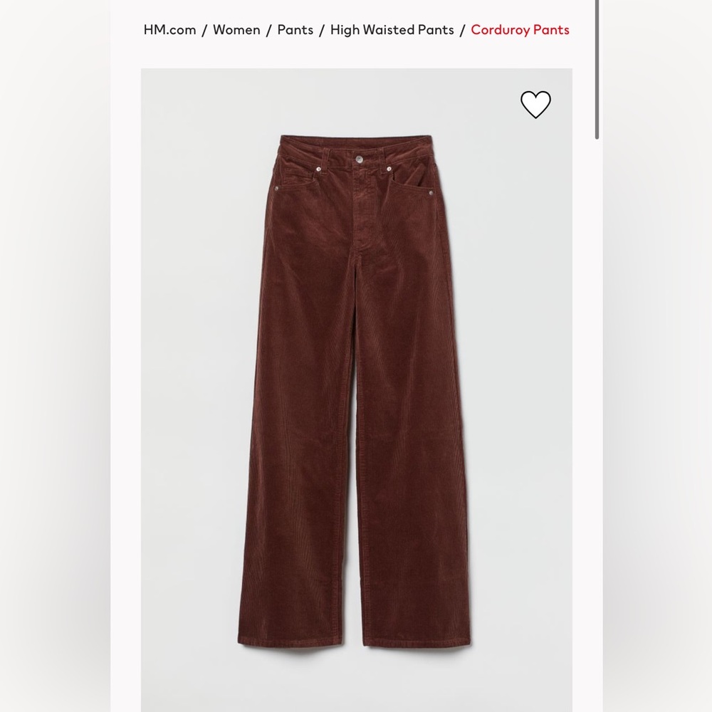 H & M Wide leg high rise brown corduroy pants